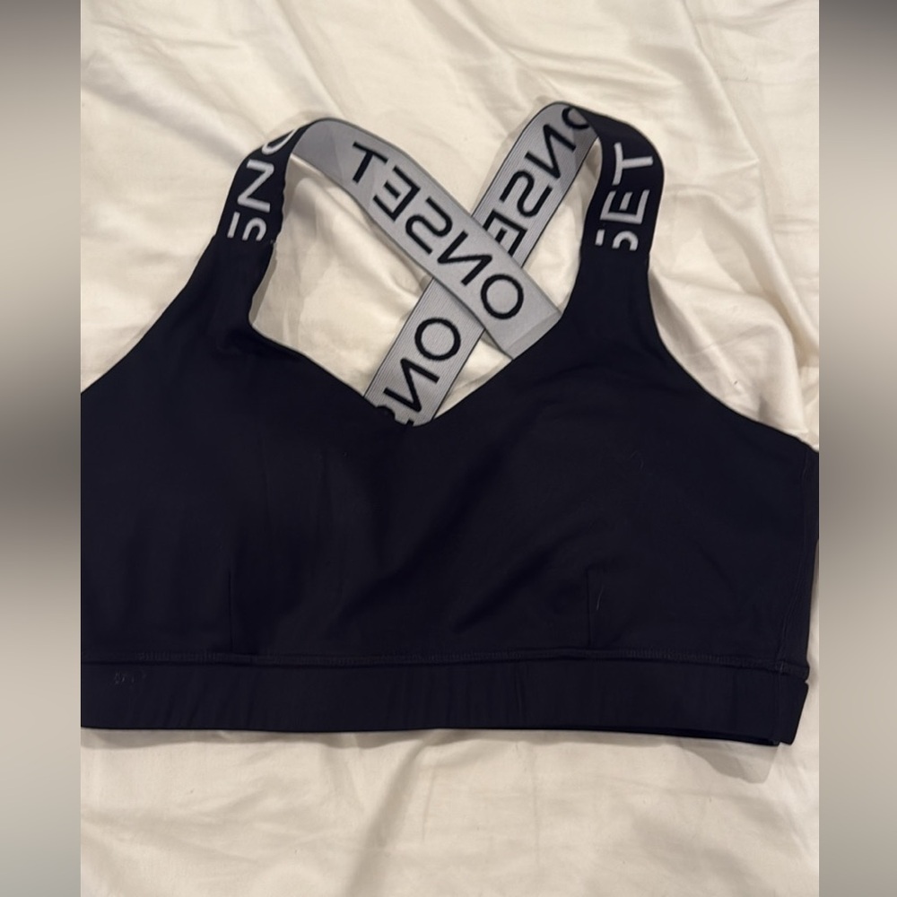 Black Onset Sports Bra with Logo Straps